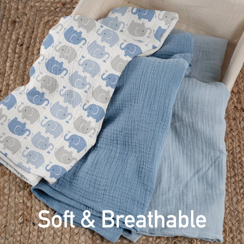 3 Pack Baby Swaddle Blankets Receiving Blanket For Newborn Boys And Girls Baby Essentials Unisex Baby Blue Elephant 40 X 38 Inches - Image 4