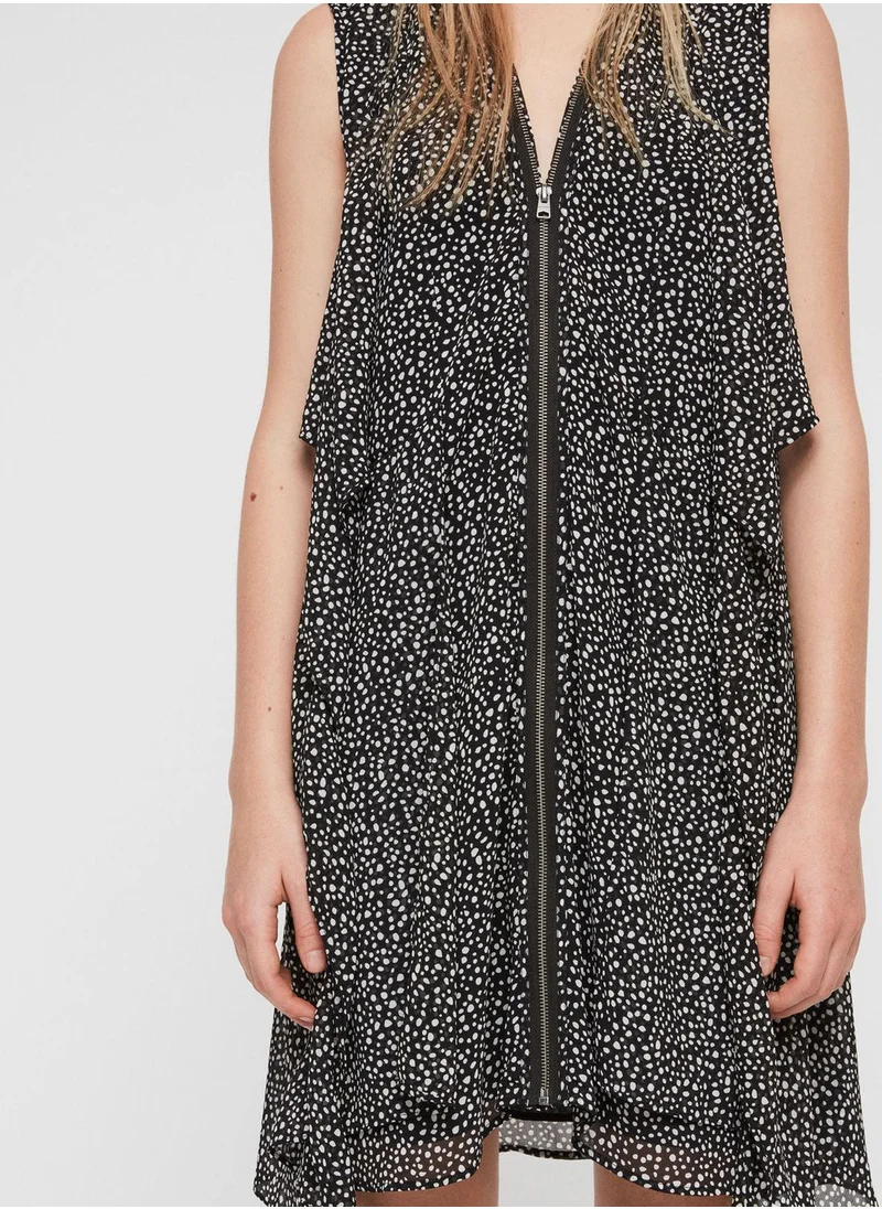 all saints Jayda Printed Zip Detail Waterfall Dress