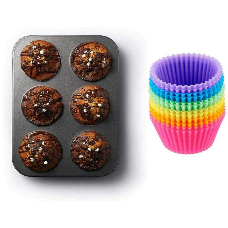 Kalitus Cup Cake 6 Slot Aluminum Tray Muffin Bread Cake NonStick Carbon Steel Biscuit Brownie Dessert Mini loaf Cupcake Muffin Mould Tray pan for Microwave Oven for Home Baking Tools Black - Image 5
