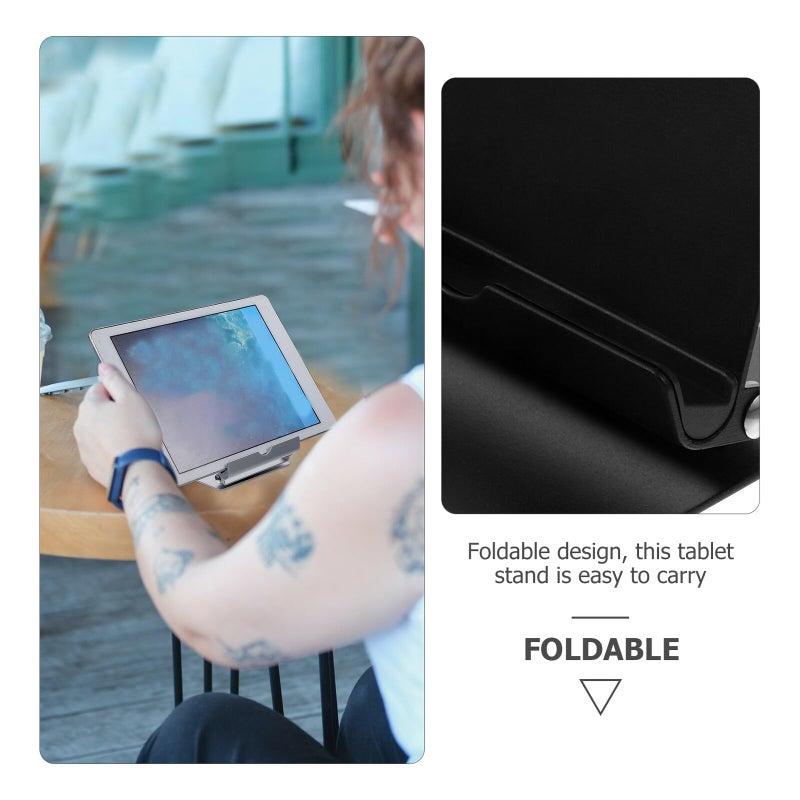 Universal Foldable Aluminum Alloy Laptop Stand With 360 Rotation Phone Holder Silver - Image 4