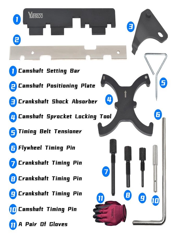 Yuesstloo Engine Camshaft Belt Timing Locking Tool Kit Compatible with Focus Fiesta Mazada Ford 1.5 1.6 VCT Ecoboost Engine, with Carrying Case & Gloves - Image 2
