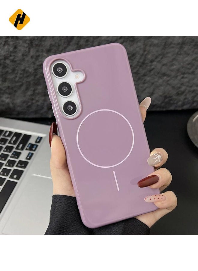 Protective Case Cover For Samsung Galaxy S25 5G Glossy TPU Shockproof MagSafe Phone Case (Purple)
