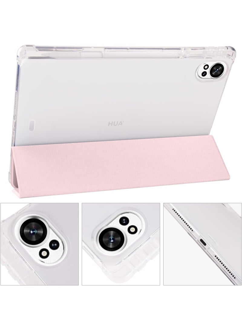 eGreen99 for HUAWEI MatePad 12X Case Cover,Transparent Airbag With Pen Slot For Anti Drop, Tablet Protective Cover, Triple Fold Multi Angle Design, Automatic Wake-up/sleep, Soft Leather，Pink - Image 3