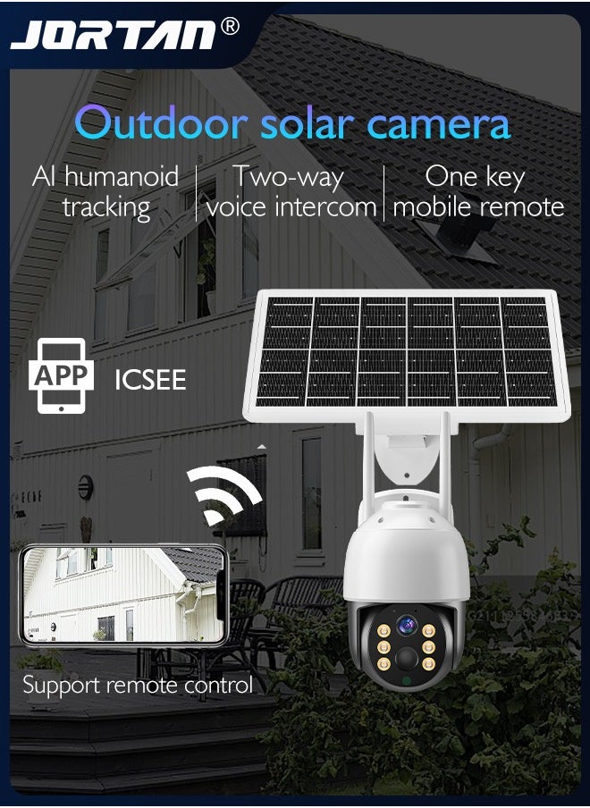 JORTAN - 8MP 4G SIM Card & Wifi Solar Security Camera Outdoor Wireless Low Power Consumption Surveillance Camera with Solar Panel & Motion Detection & Microwave Dual Detection & Remote Control & 2 Way Audio - Image 1