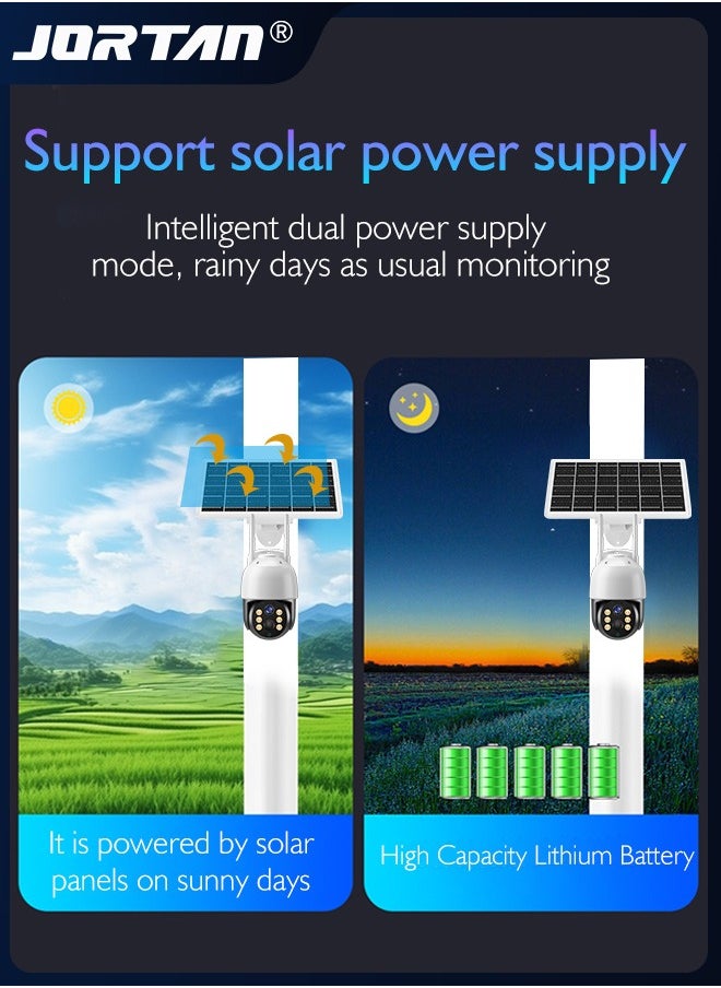 JORTAN - 8MP 4G SIM Card & Wifi Solar Security Camera Outdoor Wireless Low Power Consumption Surveillance Camera with Solar Panel & Motion Detection & Microwave Dual Detection & Remote Control & 2 Way Audio - Image 1