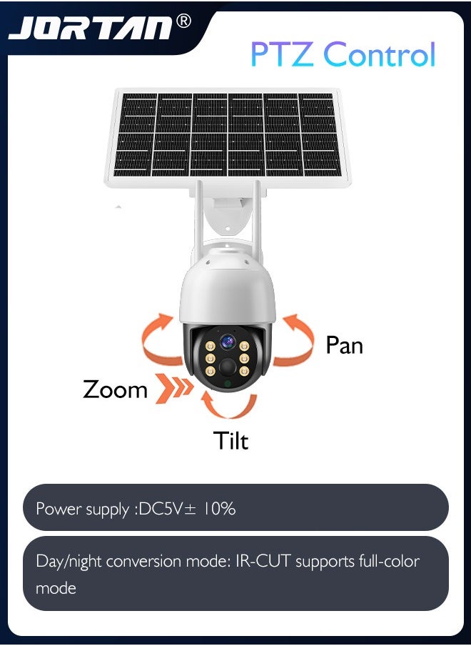 JORTAN - 8MP 4G SIM Card & Wifi Solar Security Camera Outdoor Wireless Low Power Consumption Surveillance Camera with Solar Panel & Motion Detection & Microwave Dual Detection & Remote Control & 2 Way Audio - Image 1