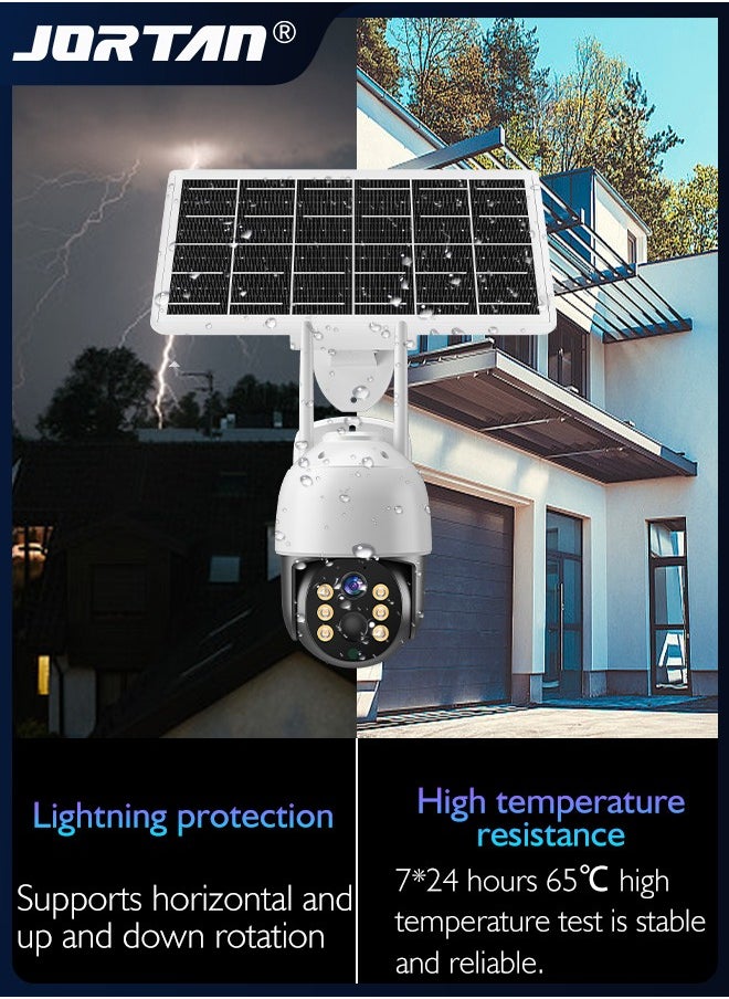 JORTAN - 8MP 4G SIM Card & Wifi Solar Security Camera Outdoor Wireless Low Power Consumption Surveillance Camera with Solar Panel & Motion Detection & Microwave Dual Detection & Remote Control & 2 Way Audio - Image 1