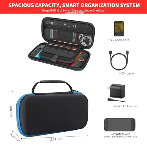 PSS Carrying Case Compatible with Nintendo Switch 2 Model(2025), Portable Hard Shell Pouch Game Travel Bag for Switch 2 Accessories Holds 12 Game Cartridge Slots (Blue) - Image 3