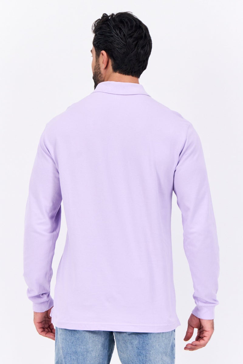 GAP Men Regular Fit Solid Full Sleeves Polo, Lilac - Image 2