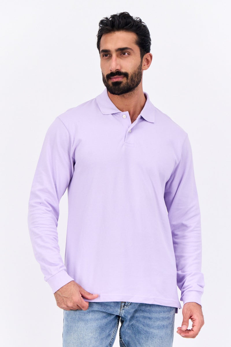 GAP Men Regular Fit Solid Full Sleeves Polo, Lilac - Image 1