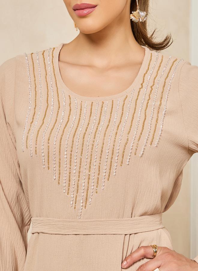 Styli Embroidered A-Line Belted Jalabyia - Image 4