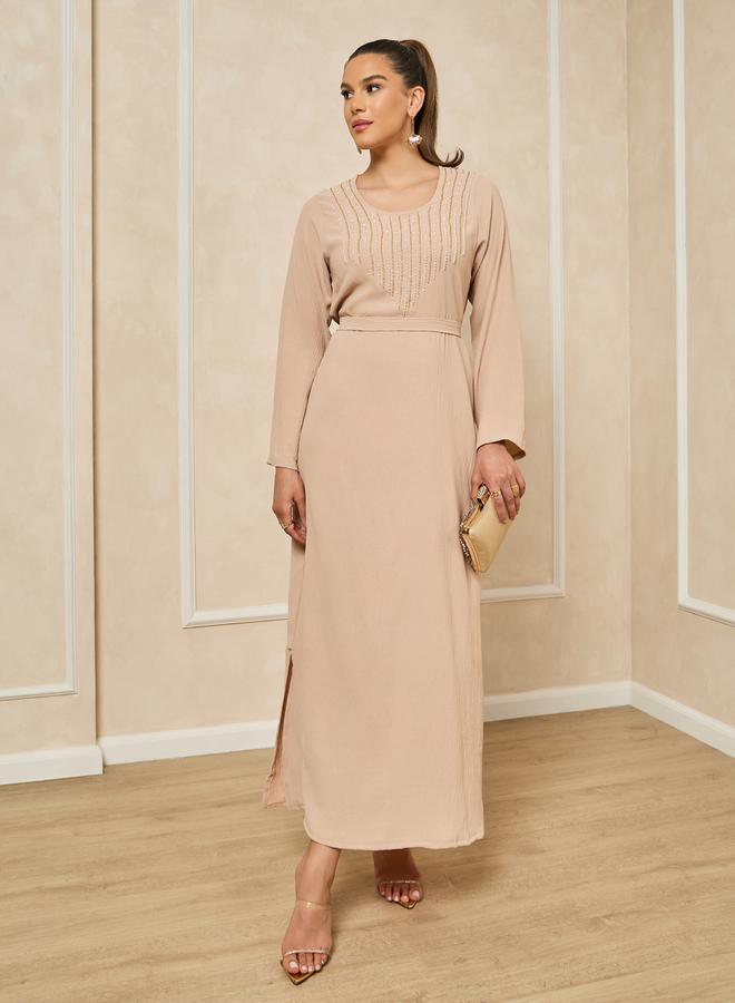 Styli Embroidered A-Line Belted Jalabyia - Image 1