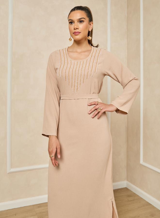 Styli Embroidered A-Line Belted Jalabyia - Image 3