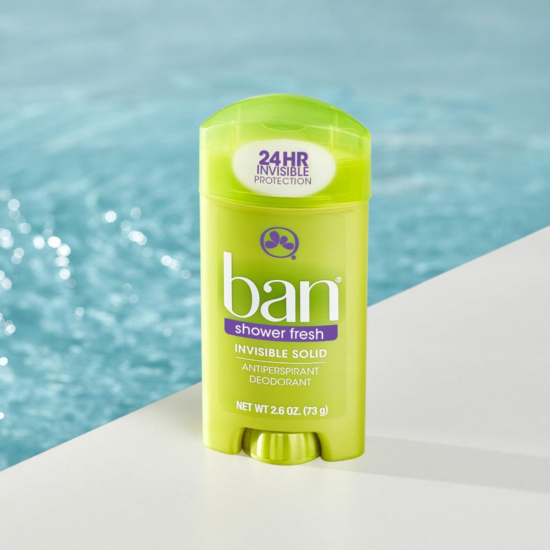 Ban Invisible Solid Antiperspirant Deodorant for Women and Men, 24-Hour Underarm Odor & Sweat Protection, Shower Fresh, 2.6 Oz, Pack of 4 - Image 3