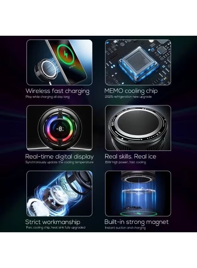MEMO CX19 Magnetic Wireless Charger 15W Fast Charging Smartphone Cooler Fan With Large Digital Display Radiator For iPhone Android Mobile Gaming - Image 2