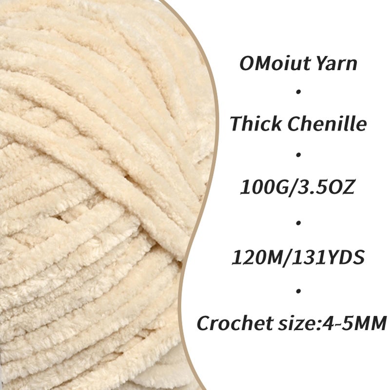 OMoiut 2 Pack Beige Fluffy Velvet Yarn for Crocheting,Chunky Chenille Baby Blanket Yarn for Crochet,Soft Fuzzy Puzzle Yarn for Knitting,(100g/3.53oz Each) Bulky Thick Amigurumi Crochet Yarns - Image 2