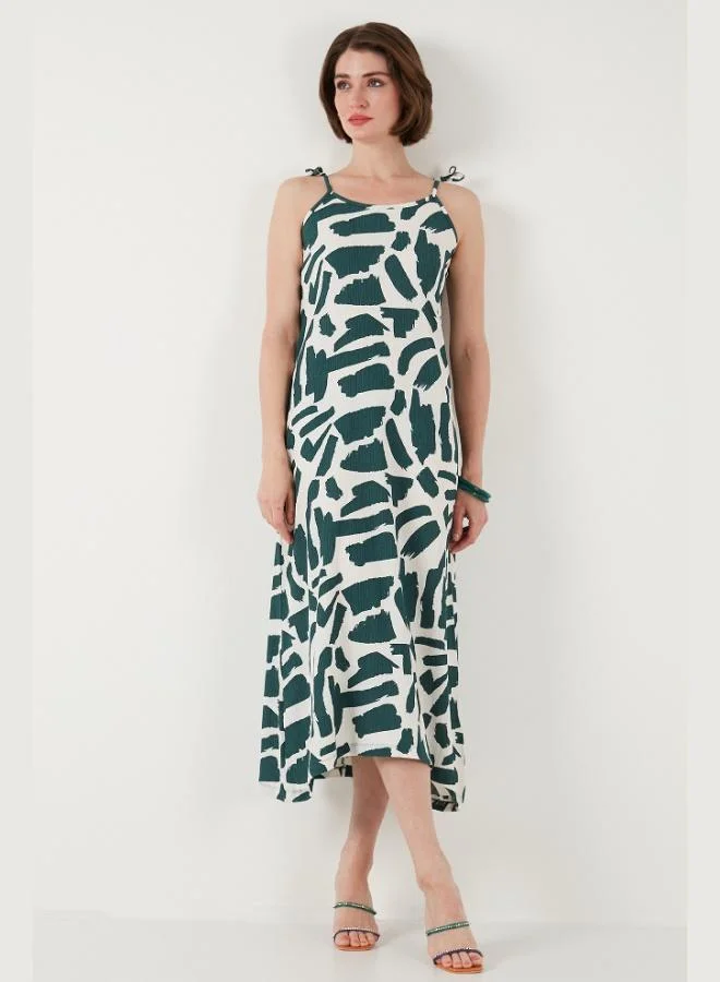 ليلا فستان نسائي ليلا بطبعة واسع بقصة ميدي وحمالات مربوطة ورقبة دائرية