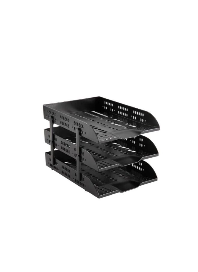 Deluxe Amt - Plastic Document Letter Tray Black 3-Tier - Image 1