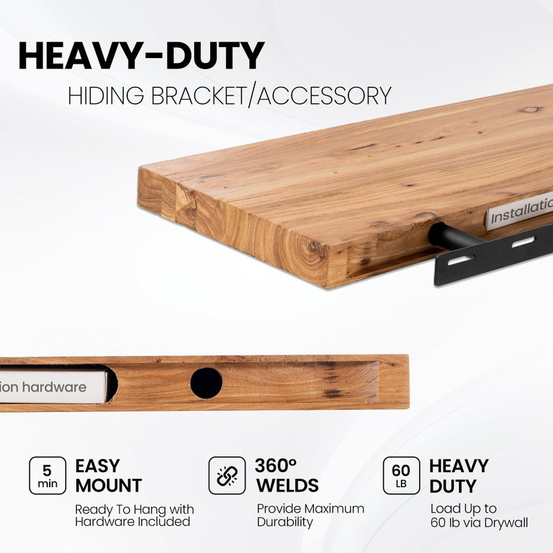 Fun Memories Floating Shelves for Wall, 24"x9.3" Solid Wood Floating Live Edge Shelf, Heavy-Duty Wall Shelf with Invisible Brackets, Set of 2 for Living Room, Bedroom, and Kitchen, Natural Finish - Image 4
