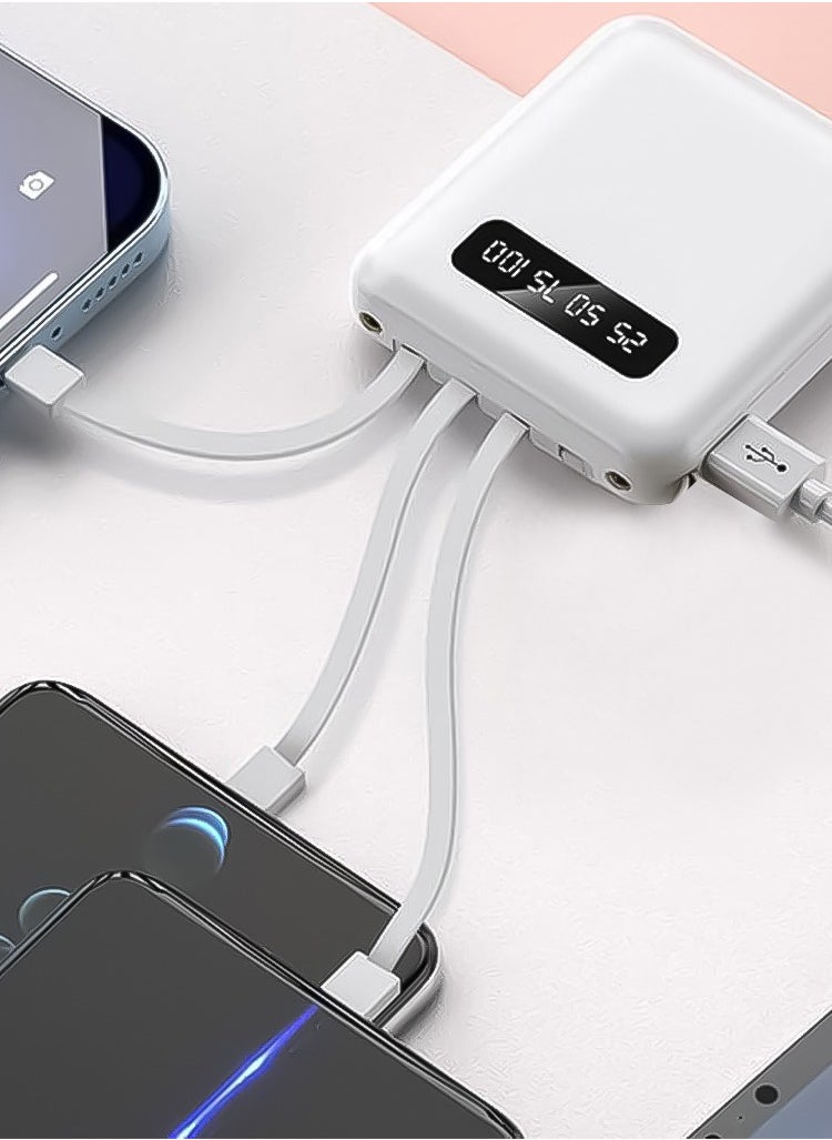 Generic 10000mAh Mini Power Bank with 4-in-1 Built-in (Type-c, Micro, Lightning, USB-A) Charging Cables, P102 - Black  - Image 3