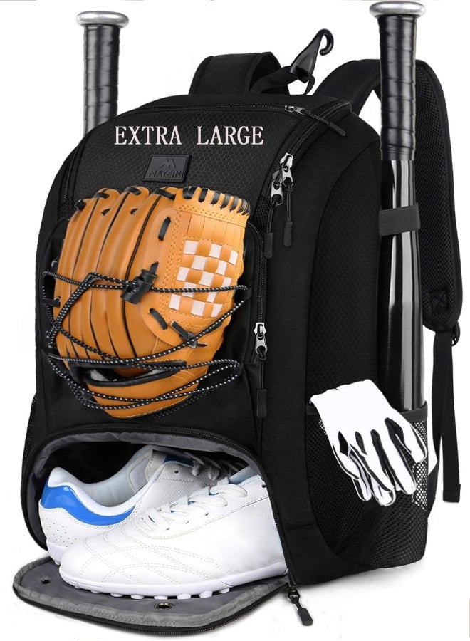 MATEIN MATEIN Baseball Bag, Large Softball Bag with Shoe Compartment, Bat Bags for Men and Adult, Baseball Backpack with Fence Hook Hold TBall Bat, Batting Mitten, Helmet, Teeball Gear, Black  - Image 1