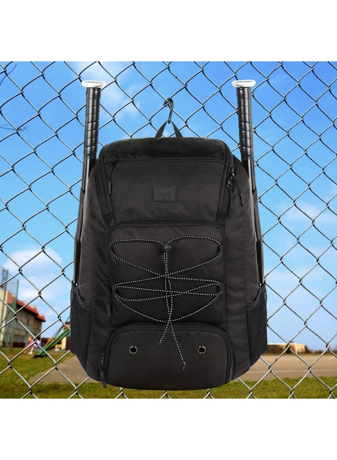 MATEIN MATEIN Baseball Bag, Large Softball Bag with Shoe Compartment, Bat Bags for Men and Adult, Baseball Backpack with Fence Hook Hold TBall Bat, Batting Mitten, Helmet, Teeball Gear, Black  - Image 3