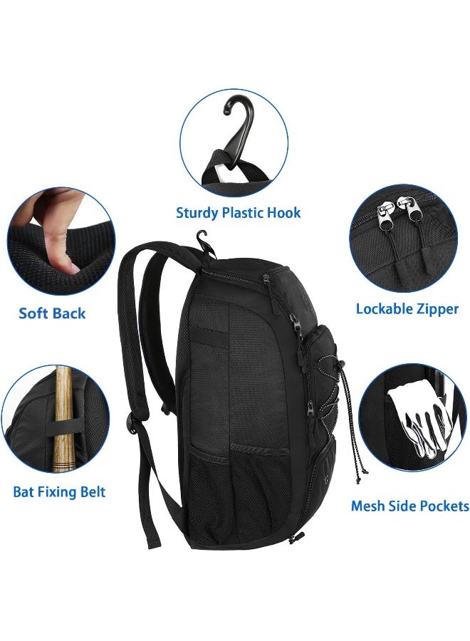 MATEIN MATEIN Baseball Bag, Large Softball Bag with Shoe Compartment, Bat Bags for Men and Adult, Baseball Backpack with Fence Hook Hold TBall Bat, Batting Mitten, Helmet, Teeball Gear, Black  - Image 4