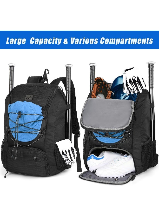 MATEIN MATEIN Baseball Bag, Large Softball Bag with Shoe Compartment, Bat Bags for Men and Adult, Baseball Backpack with Fence Hook Hold TBall Bat, Batting Mitten, Helmet, Teeball Gear, Black  - Image 2