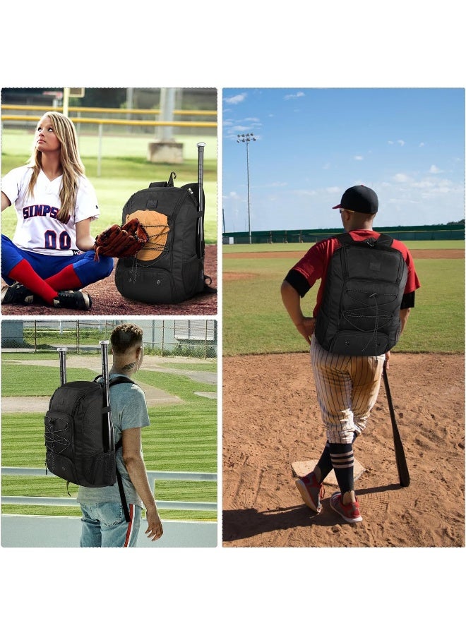 MATEIN MATEIN Baseball Bag, Large Softball Bag with Shoe Compartment, Bat Bags for Men and Adult, Baseball Backpack with Fence Hook Hold TBall Bat, Batting Mitten, Helmet, Teeball Gear, Black  - Image 5
