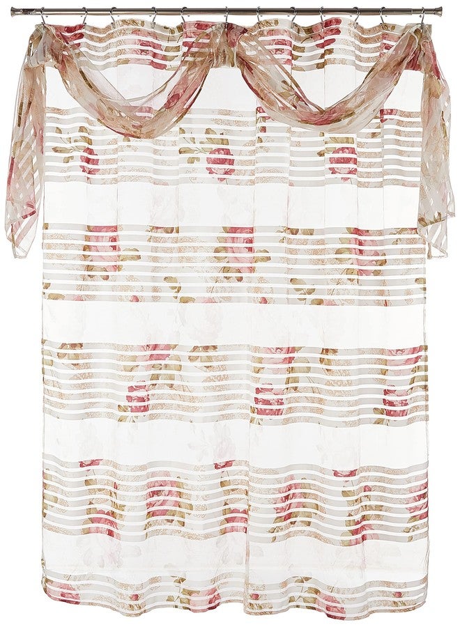 Popular Bath Shower Curtain with Scarf, Madeline Collection, 72" x 72", Beige/Pink - Image 1