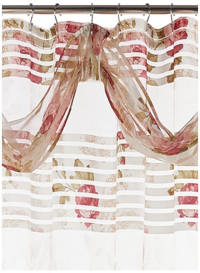 Popular Bath Shower Curtain with Scarf, Madeline Collection, 72" x 72", Beige/Pink - Image 2