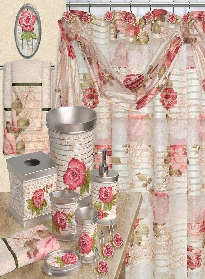 Popular Bath Shower Curtain with Scarf, Madeline Collection, 72" x 72", Beige/Pink - Image 4