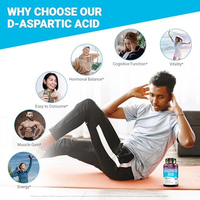 Simple-Organics مكمل كايبرو نوترا حمض D-أسبارتيك للرجال، 2440 ملغ من حمض D-أسبارتيك لكل حصة، دعم الطاقة والتستوستيرون، خالي من الغلوتين وغير معدّل وراثيًا، 180 كبسولة نباتية - Image 3