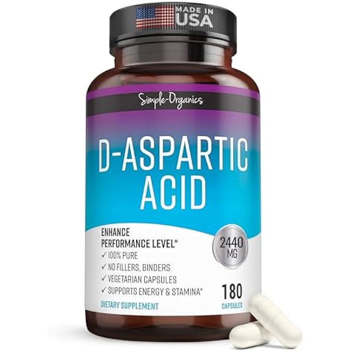 Simple-Organics مكمل كايبرو نوترا حمض D-أسبارتيك للرجال، 2440 ملغ من حمض D-أسبارتيك لكل حصة، دعم الطاقة والتستوستيرون، خالي من الغلوتين وغير معدّل وراثيًا، 180 كبسولة نباتية - Image 1