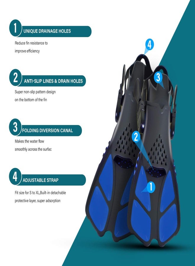 Aisrida Kids Snorkeling Set Children Mask Fin Snorkel Set Snorkeling Gear Snorkel Mask + Adjustable Swimming Kids Flippers+ Dry Snorkel Tube + Travel Bags (Blue) - Image 5