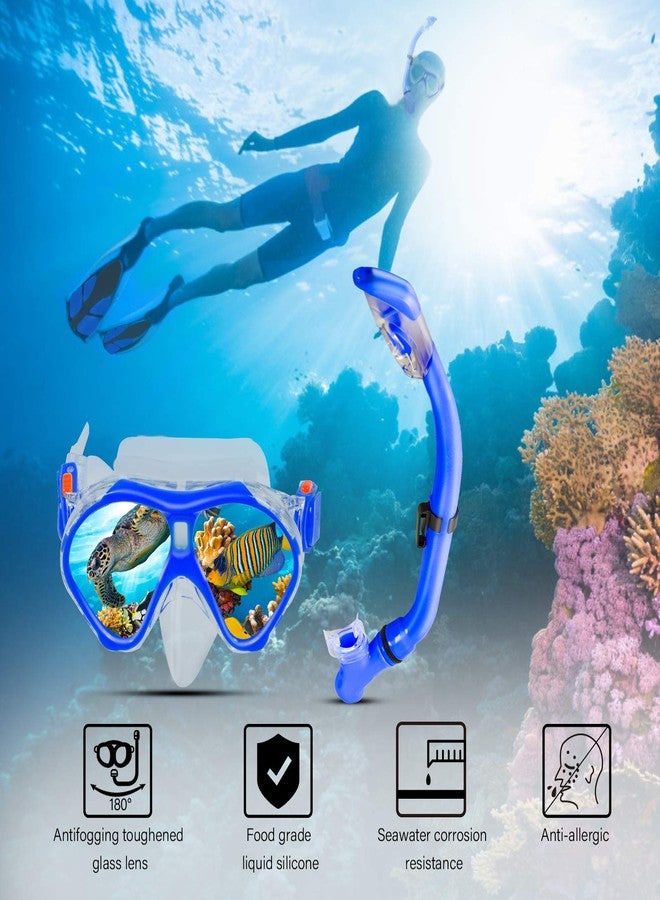 Aisrida Kids Snorkeling Set Children Mask Fin Snorkel Set Snorkeling Gear Snorkel Mask + Adjustable Swimming Kids Flippers+ Dry Snorkel Tube + Travel Bags (Blue) - Image 2