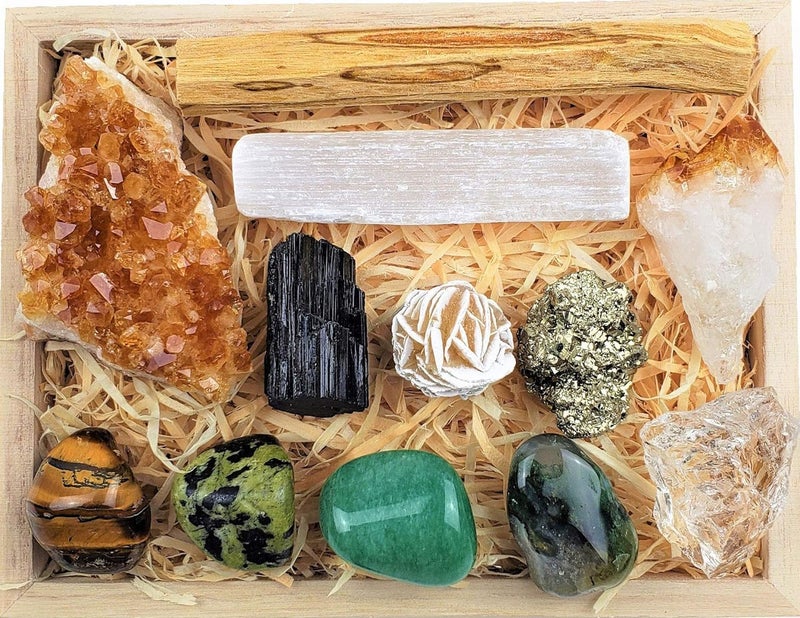 ZATNY Crystals and Healing Stones Premium Kit Wooden Box - Chakra Stones Healing Crystals Set, Rose Quartz, Amethyst Cluster, Quartz Points, Chakra Pendulum (Abundance and Prosperity Crystal Collection) - Image 1