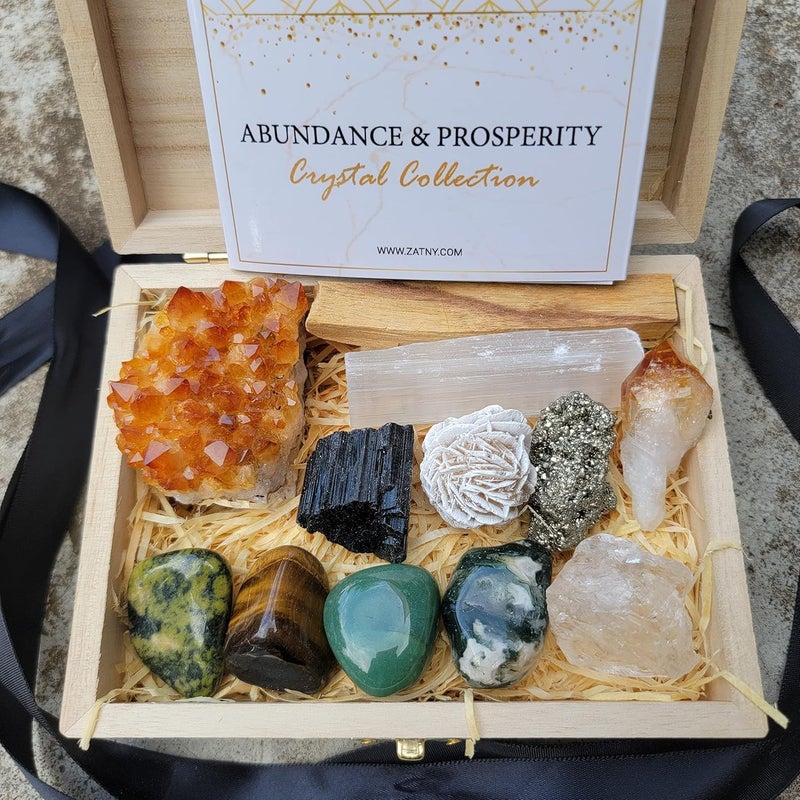 ZATNY Crystals and Healing Stones Premium Kit Wooden Box - Chakra Stones Healing Crystals Set, Rose Quartz, Amethyst Cluster, Quartz Points, Chakra Pendulum (Abundance and Prosperity Crystal Collection) - Image 4