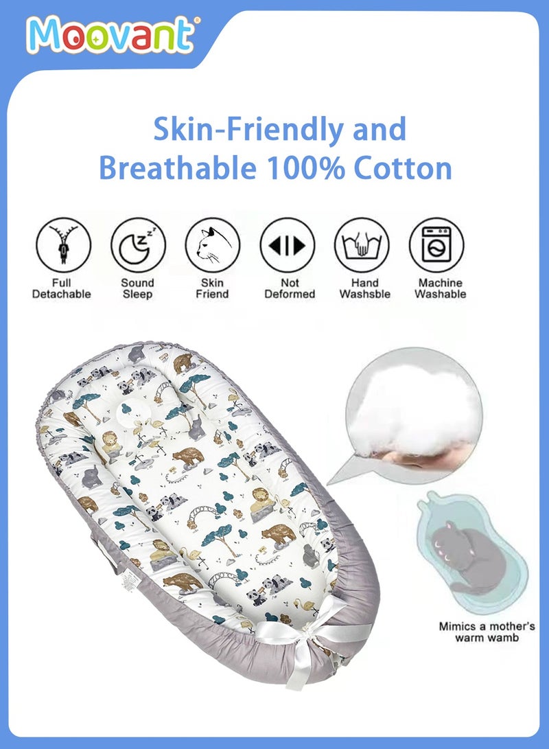 Moovant Baby Lounger for Newborns, Breathable Portable Baby Sleeping Bed, Adjustable Cotton Soft Baby Bed for Travel, Newborn Essentials for 0-18 Months - Image 2