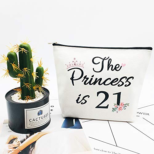 Charmoly 21st Birthday Gifts for Women Best Friend Daughter Funny 21 Year Old Birthday Gift for Her The Princess is 21 Cute Makeup Bag Celebrate Turning Twenty One - Image 4