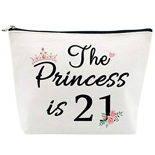 Charmoly 21st Birthday Gifts for Women Best Friend Daughter Funny 21 Year Old Birthday Gift for Her The Princess is 21 Cute Makeup Bag Celebrate Turning Twenty One - Image 1
