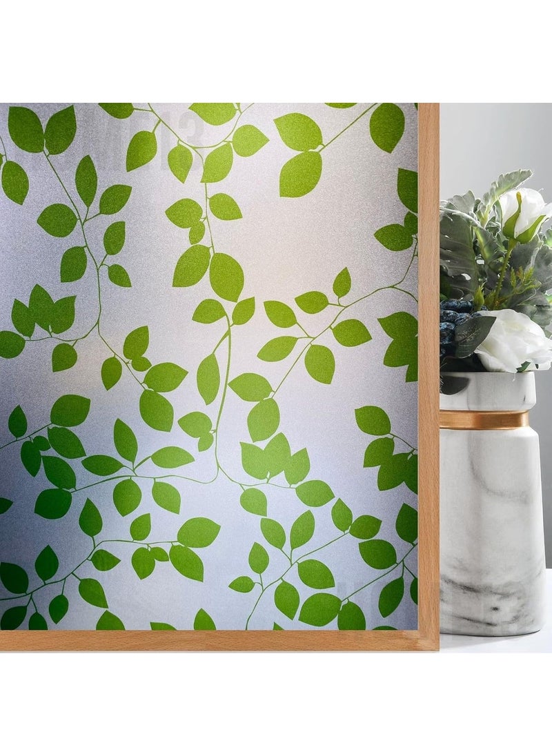HOME13 HOME13 Vinyl Frosted Glass Window Film Removable Window Privacy Film Static Cling Sun Blocking Heat Control Door Sticker Window Film for Home Office 16 by 48 Inch Green Leaf 
