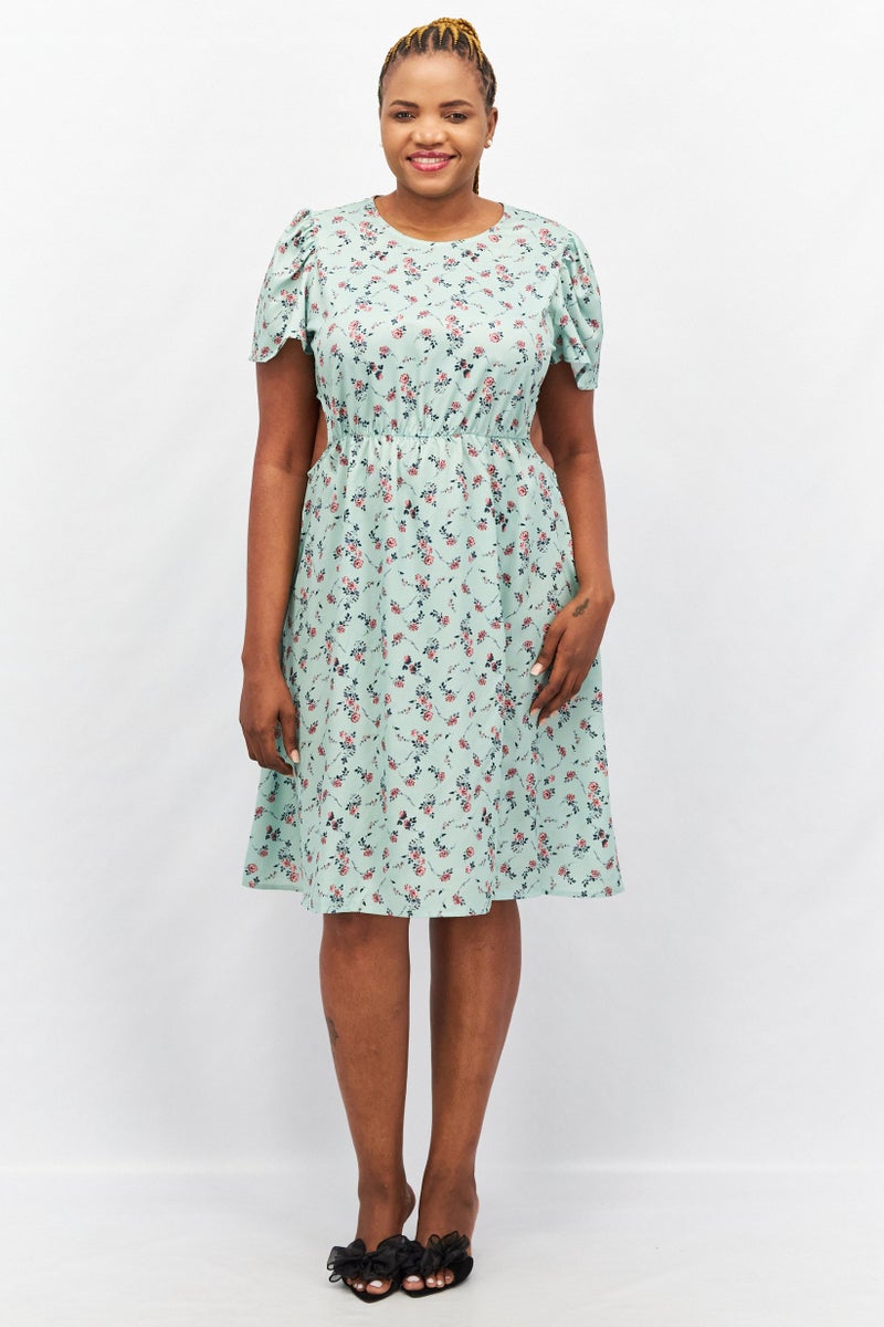 In the style Women All Over Print Floral Midi Dress, Green - Image 3