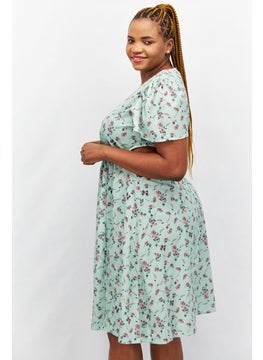 In the style Women All Over Print Floral Midi Dress, Green  - Image 2