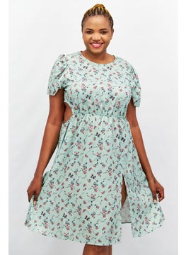 In the style Women All Over Print Floral Midi Dress, Green  - Image 1