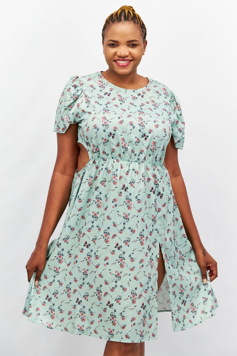 In the style Women All Over Print Floral Midi Dress, Green - Image 1