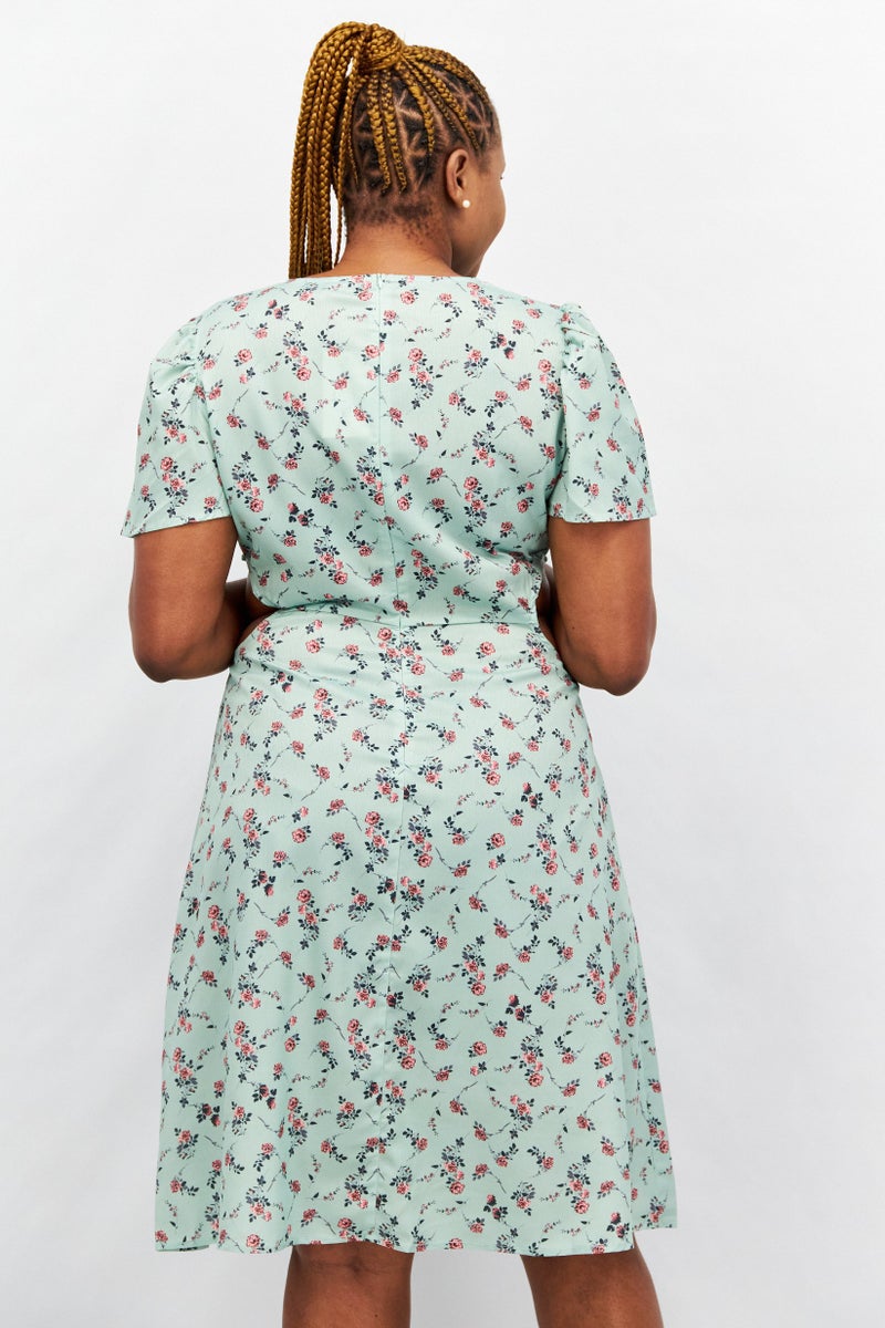 In the style Women All Over Print Floral Midi Dress, Green - Image 4