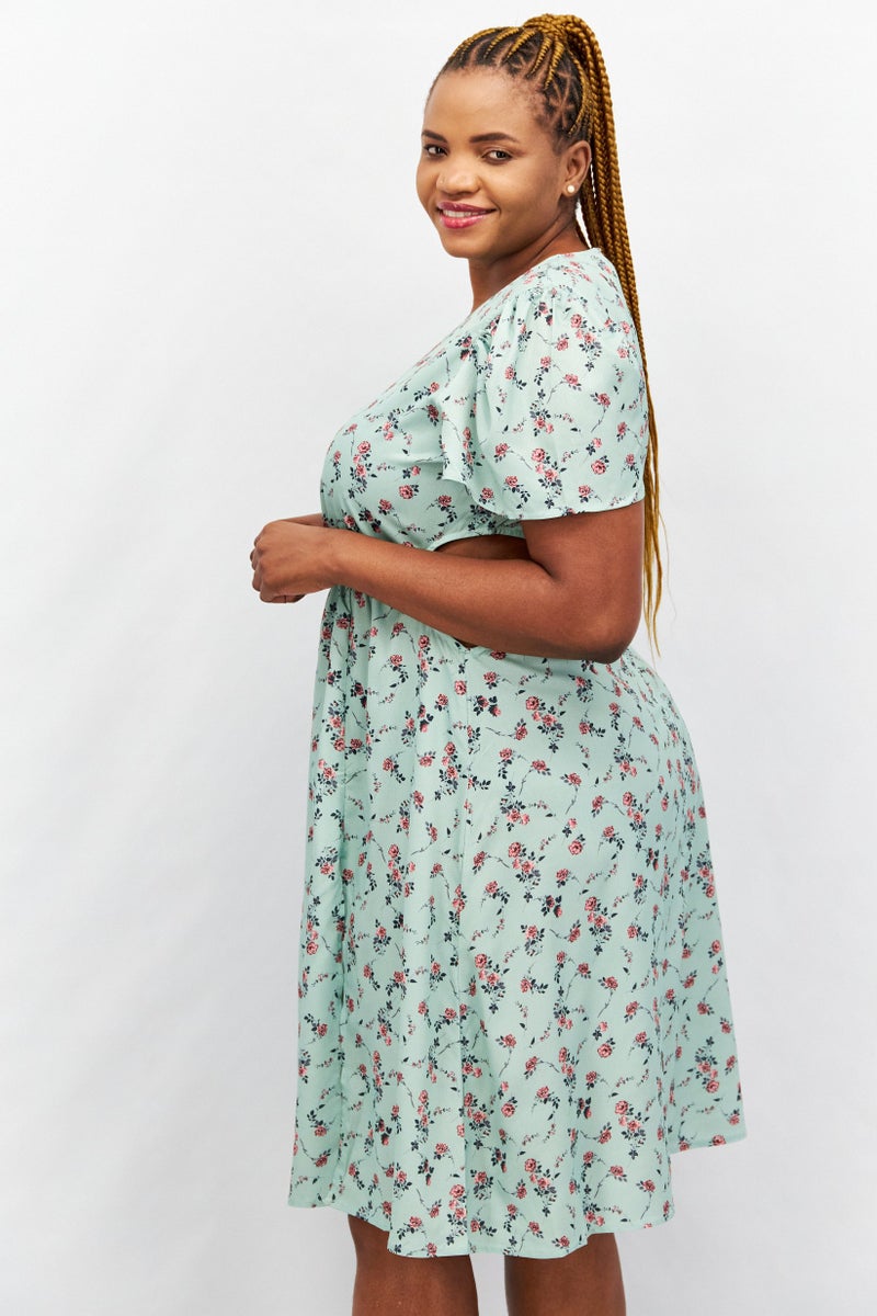 In the style Women All Over Print Floral Midi Dress, Green - Image 2