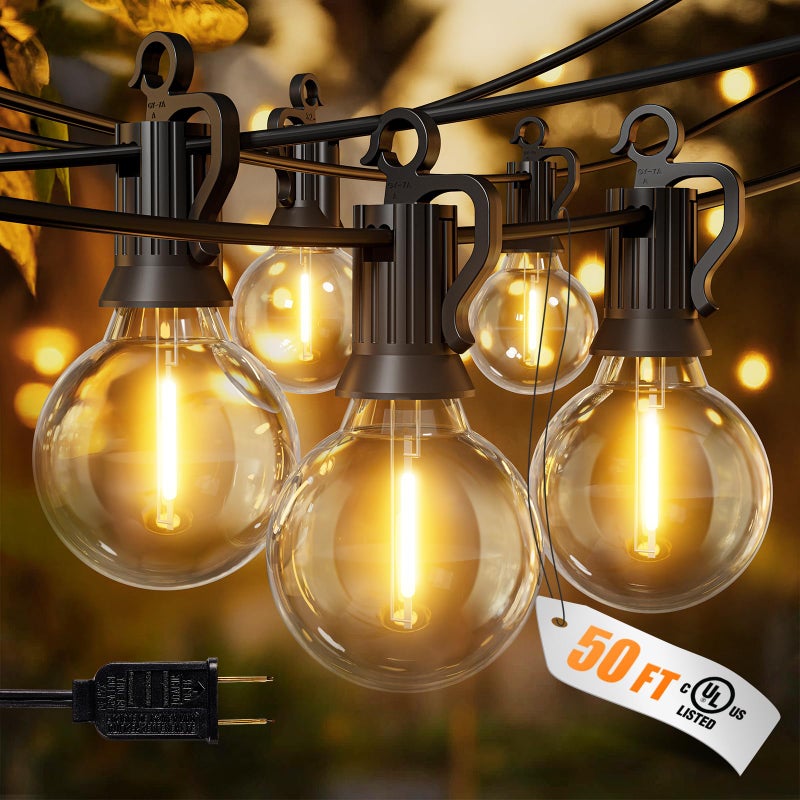 Brightown Outdoor String Lights 50FT 25 G40 Bulbs Shatterproof Patio Lights IP65 Waterproof Dimmable Hanging Connectable Globe LED Outdoor Lights for Backyard Bistro Porch Deck Balcony