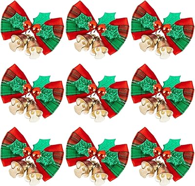 Whaline 24pcs Christmas Bow Xmas Wreaths Mini Bows Christmas Tree Bows Christmas Decorative Bows Fabric Hanging - Image 1